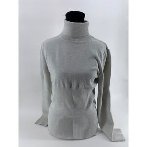 Sparkly Silver McBling  Turtleneck Sweater large Long Sleeve Ribbed Knit Top
